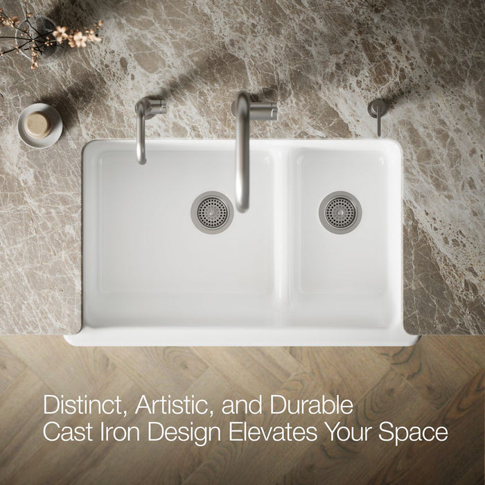 KOHLER K-6349-0 K-6349 Whitehaven Hayridge Smart Divide 35-11/16" Undermount Double-bowl Farmhouse Kitchen Sink - view 3