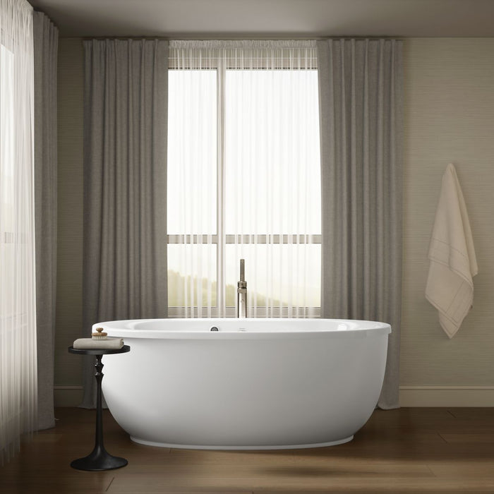 KOHLER K-6369-W1 Sunstruck 65-1/2" x 35-1/2" oval freestanding bath with Bask heated surface and fluted shroud, white -...