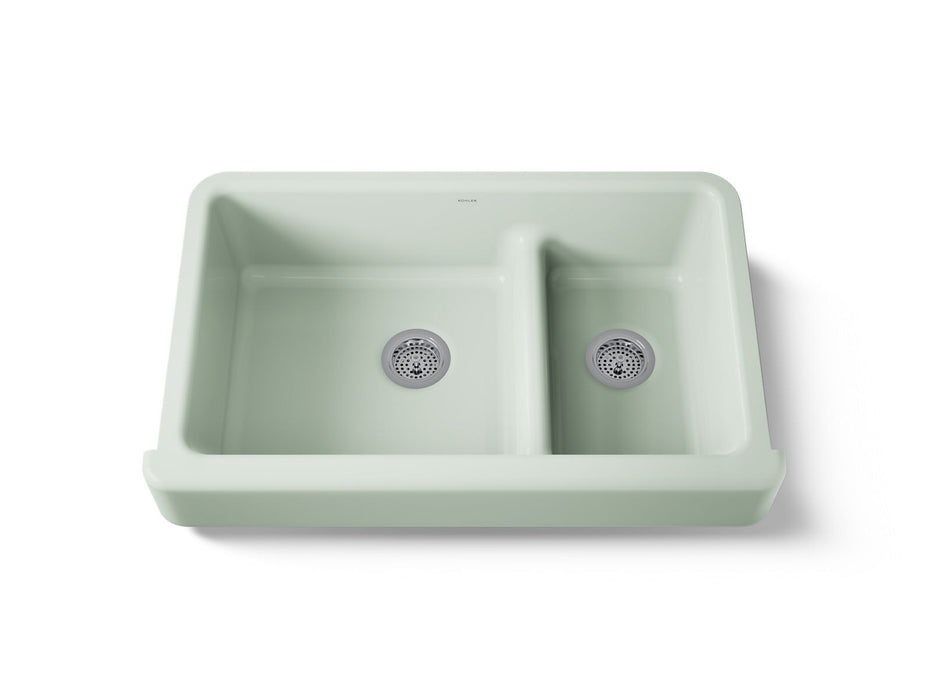 KOHLER K-6426 Whitehaven Smart Divide 35-1/2" undermount double-bowl farmhouse kitchen sink with short apron