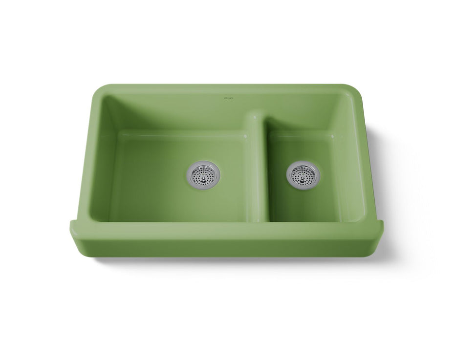 KOHLER K-6426 Whitehaven Smart Divide 35-1/2" undermount double-bowl farmhouse kitchen sink with short apron