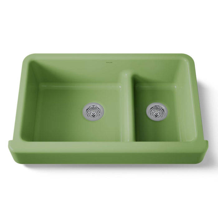 KOHLER K-6426 Whitehaven Smart Divide 35-1/2" undermount double-bowl farmhouse kitchen sink with short apron