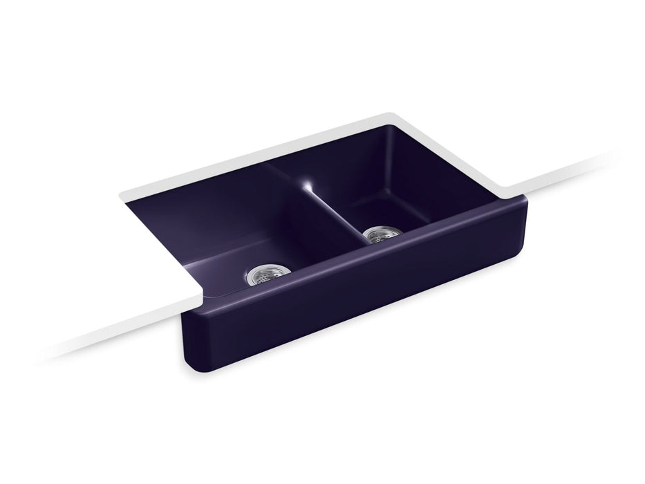 KOHLER K-6426 Whitehaven Smart Divide 35-1/2" undermount double-bowl farmhouse kitchen sink with short apron