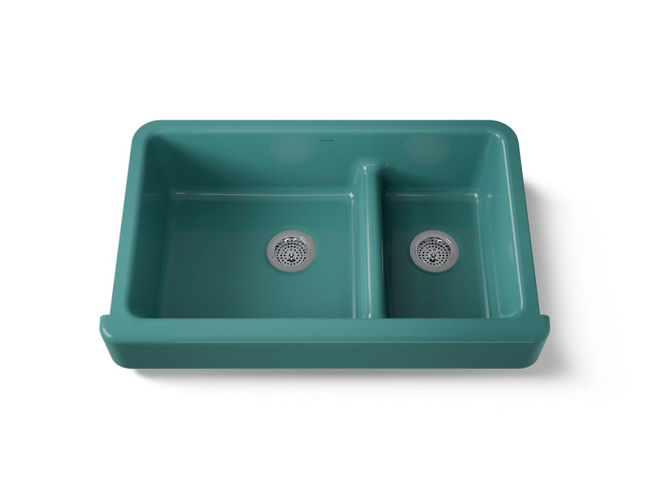 KOHLER K-6426 Whitehaven Smart Divide 35-1/2" undermount double-bowl farmhouse kitchen sink with short apron