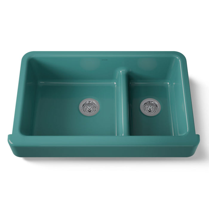 KOHLER K-6426 Whitehaven Smart Divide 35-1/2" undermount double-bowl farmhouse kitchen sink with short apron