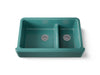 KOHLER K-6427 Whitehaven Smart Divide 35-3/4" undermount double-bowl farmhouse kitchen sink, teal