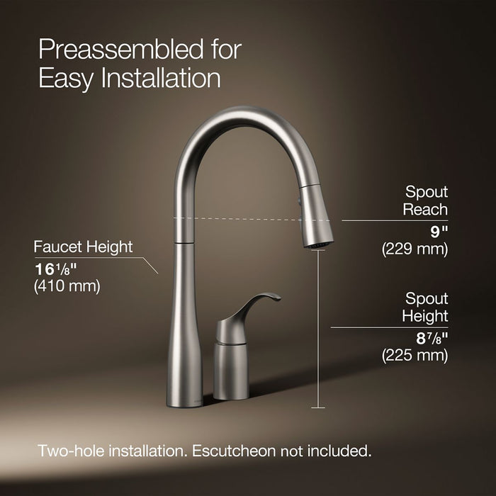 KOHLER K-647 Simplice Pull-down kitchen sink faucet with three-function sprayhead