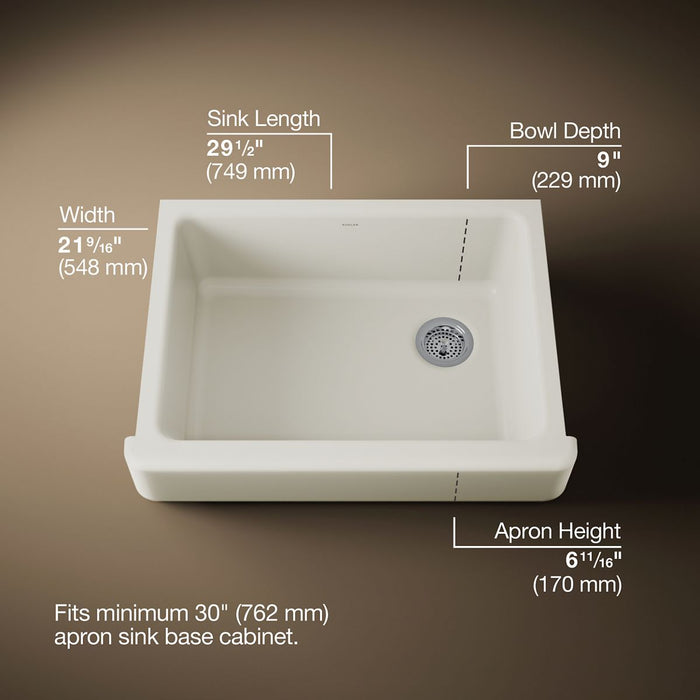 KOHLER K-6486 Whitehaven 29-1/2" undermount single-bowl farmhouse kitchen sink