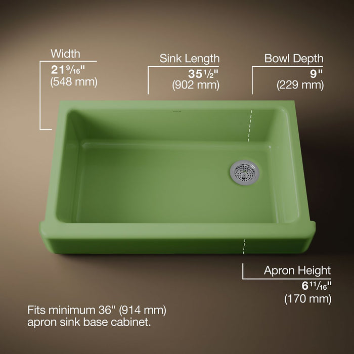 KOHLER K-6488 Whitehaven 35-1/2" undermount single-bowl farmhouse kitchen sink, fresh green - view 5