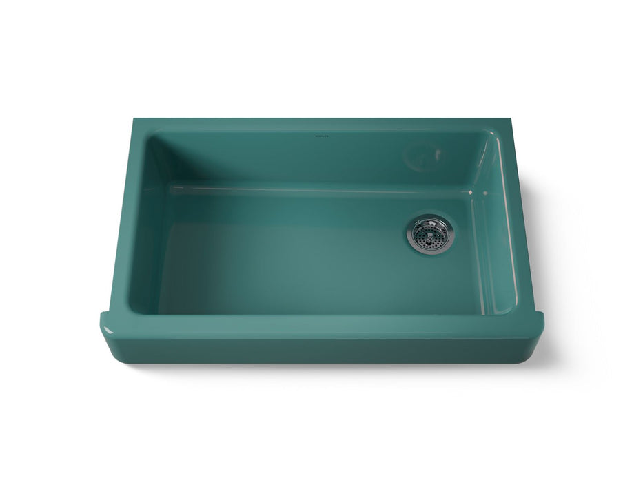 KOHLER K-6488 Whitehaven 35-1/2" undermount single-bowl farmhouse kitchen sink, teal