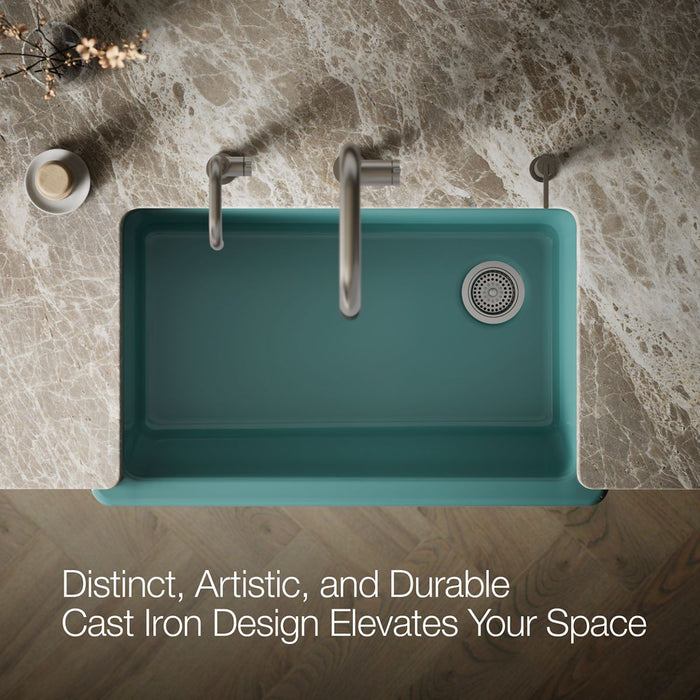 KOHLER K-6488 Whitehaven 35-1/2" undermount single-bowl farmhouse kitchen sink, teal - view 4