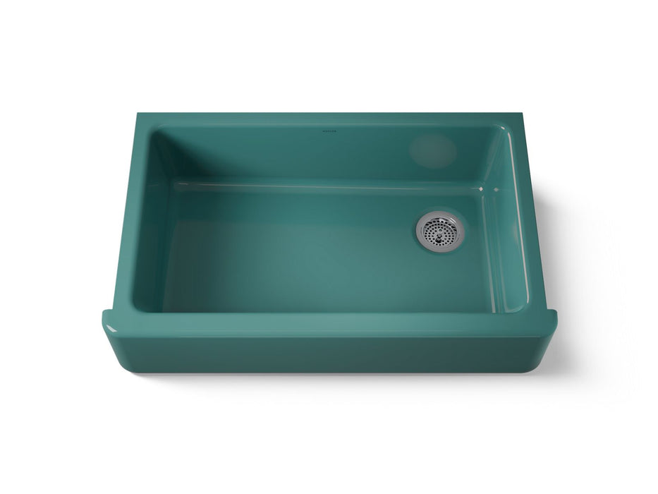 KOHLER K-6489 Whitehaven 35-3/4" undermount single-bowl farmhouse kitchen sink, teal
