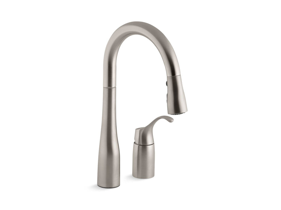 KOHLER K-649 Simplice Pull-down bar sink faucet with three-function sprayhead, vibrant stainless