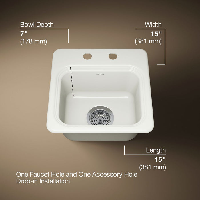 KOHLER K-6579-2 Northland™ 15" Top-mount Single-bowl Bar Sink, biscuit - view 5