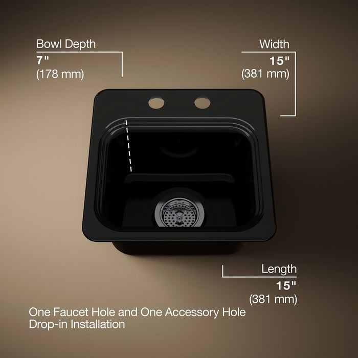 KOHLER K-6579-2 Northland™ 15" Top-mount Single-bowl Bar Sink, black black - view 5