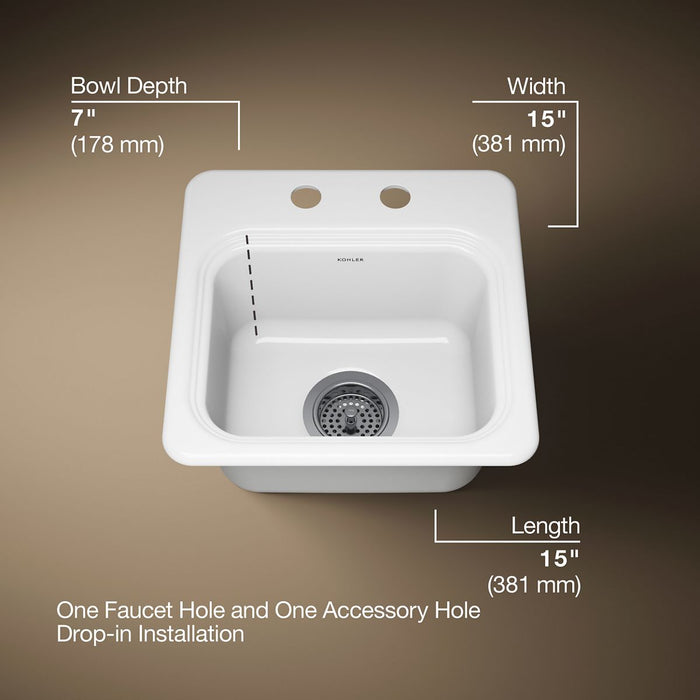 KOHLER K-6579-2 Northland™ 15" Top-mount Single-bowl Bar Sink, white - view 5