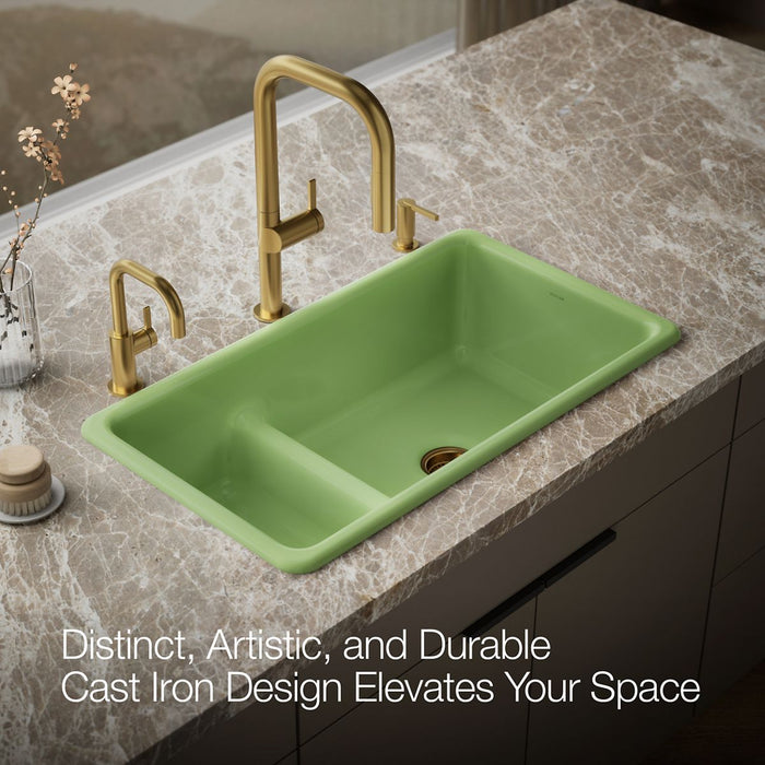 KOHLER K-6625 Iron/Tones Smart Divide 33" top-/undermount double-bowl kitchen sink, fresh green - view 3