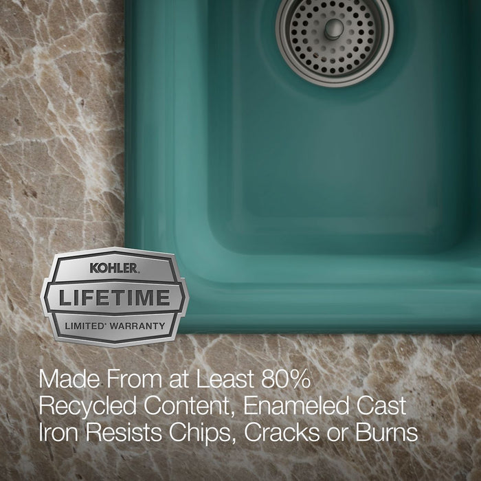KOHLER K-6625 Iron/Tones Smart Divide 33" top-/undermount double-bowl kitchen sink, teal - view 2