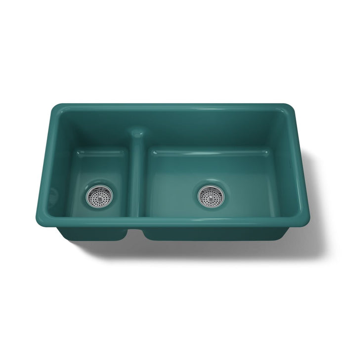 KOHLER K-6625 Iron/Tones Smart Divide 33" top-/undermount double-bowl kitchen sink, teal - view 4