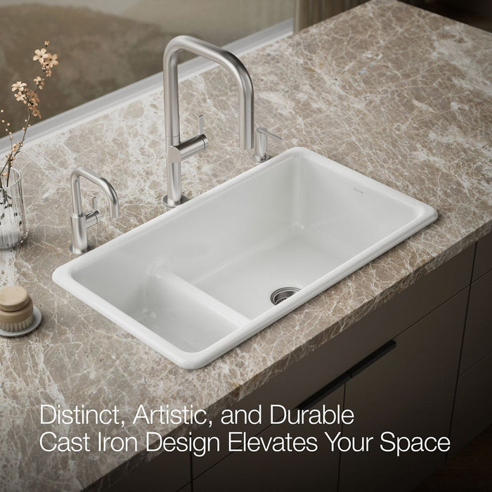 KOHLER K-6625 Iron/Tones Smart Divide 33" top-/undermount double-bowl kitchen sink, white - view 3