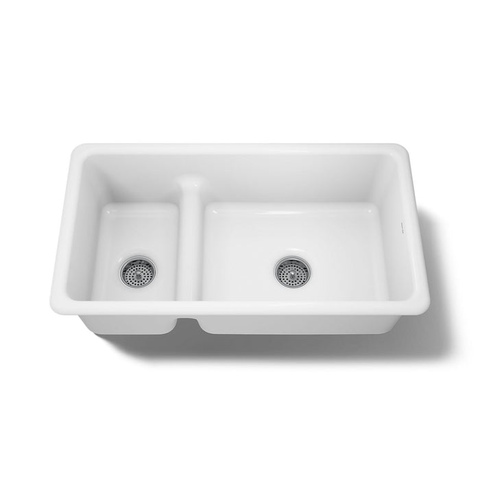 KOHLER K-6625 Iron/Tones Smart Divide 33" top-/undermount double-bowl kitchen sink, white - view 4