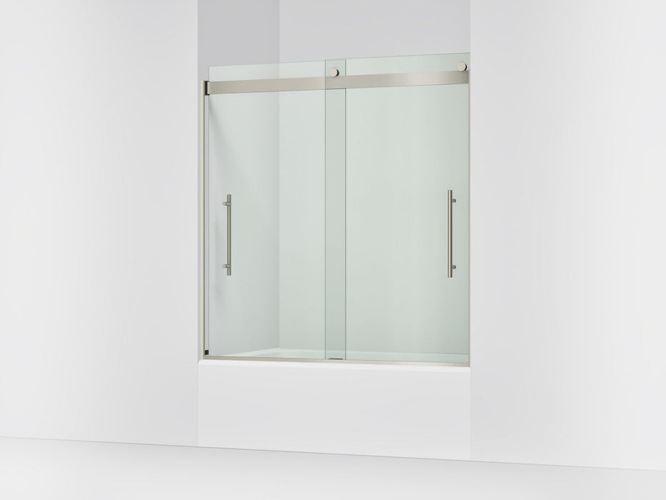 KOHLER K-702419-L Levity Plus Frameless sliding bath door, 61-9/16" H x 56-5/8 - 59-5/8" W, with 5/16"-thick Crystal...