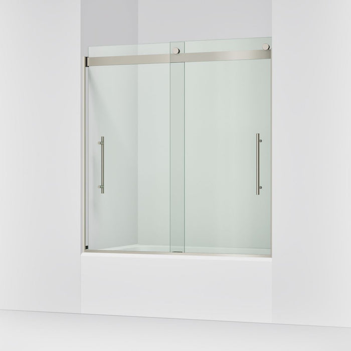 KOHLER K-702419-L Levity Plus Frameless sliding bath door, 61-9/16" H x 56-5/8 - 59-5/8" W, with 5/16"-thick Crystal...