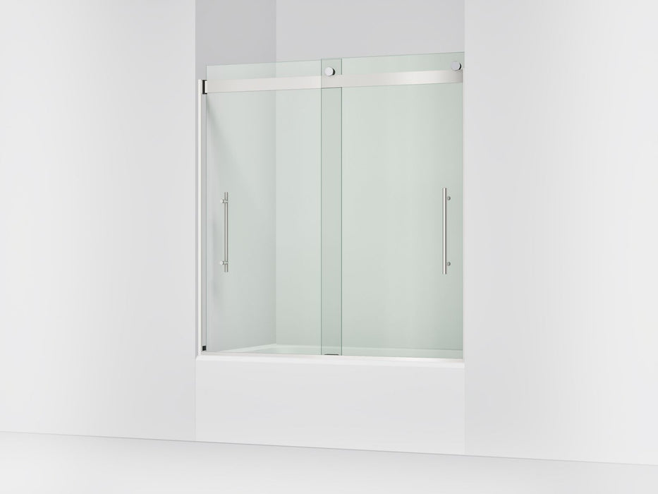 KOHLER K-702419-L Levity Plus Frameless sliding bath door, 61-9/16" H x 56-5/8 - 59-5/8" W, with 5/16"-thick Crystal...