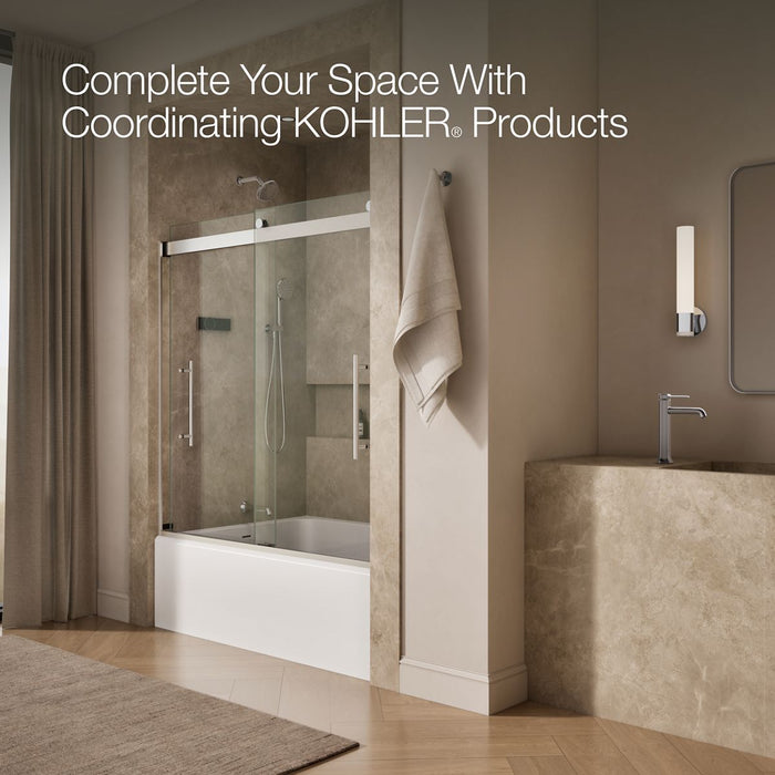 KOHLER K-702419-L Levity Plus Frameless sliding bath door, 61-9/16" H x 56-5/8 - 59-5/8" W, with 5/16"-thick Crystal...