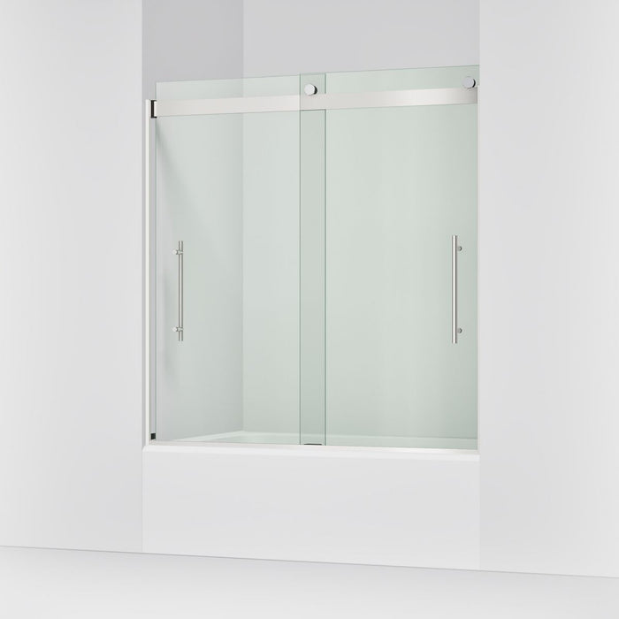 KOHLER K-702419-L Levity Plus Frameless sliding bath door, 61-9/16" H x 56-5/8 - 59-5/8" W, with 5/16"-thick Crystal...