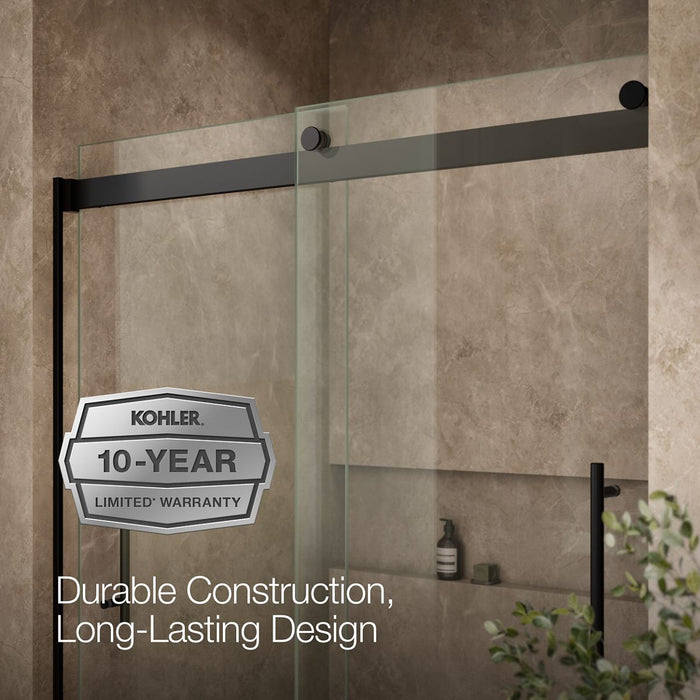 KOHLER K-702419-L Levity Plus Frameless sliding bath door, 61-9/16" H x 56-5/8 - 59-5/8" W, with 5/16"-thick Crystal...