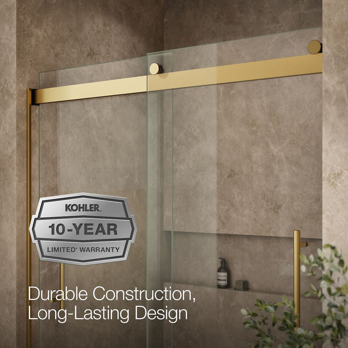 KOHLER K-702419-L Levity Plus Frameless sliding bath door, 61-9/16" H x 56-5/8 - 59-5/8" W, with 5/16"-thick Crystal...
