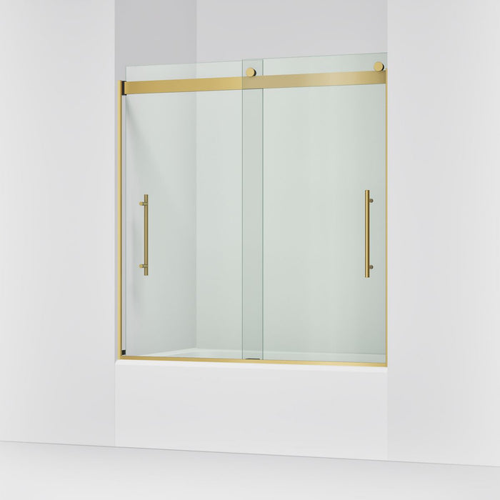 KOHLER K-702419-L Levity Plus Frameless sliding bath door, 61-9/16" H x 56-5/8 - 59-5/8" W, with 5/16"-thick Crystal...