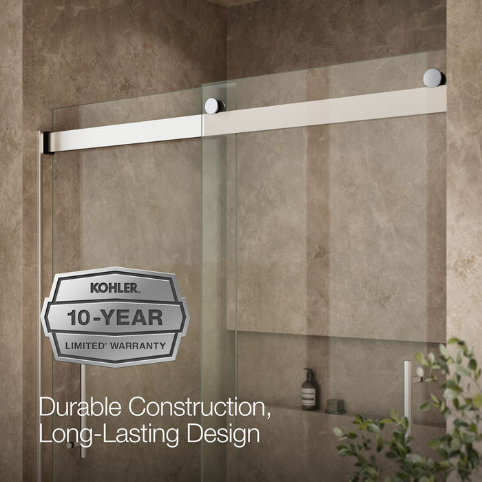 KOHLER K-702423-L Levity Plus Frameless sliding shower door, 77-9/16" H x 56-5/8 - 59-5/8" W, with 5/16"-thick Crystal...