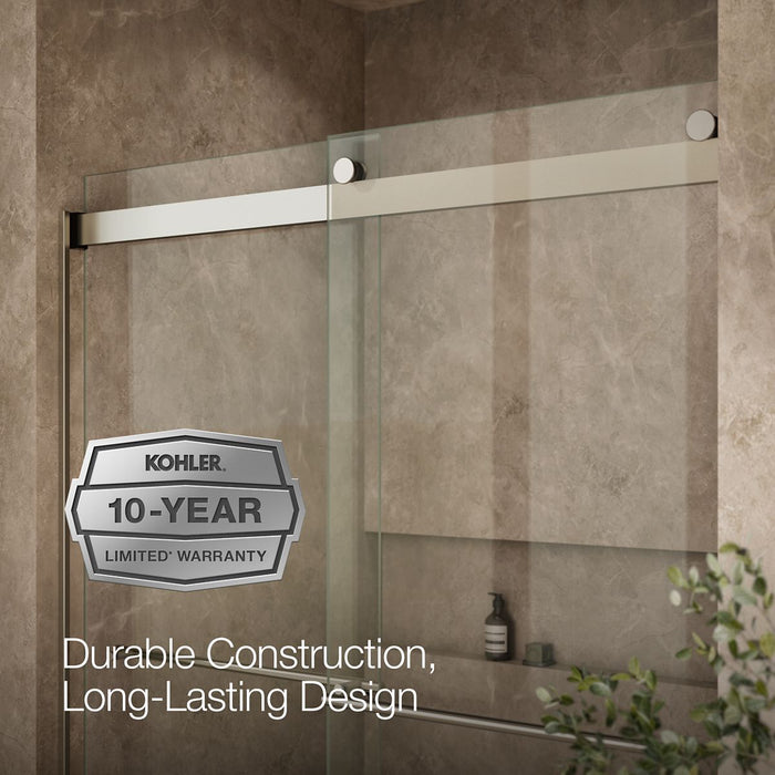 KOHLER K-702424-L Levity Plus Frameless sliding shower door, 77-9/16" H x 56-5/8 - 59-5/8" W, with 5/16"-thick Crystal...