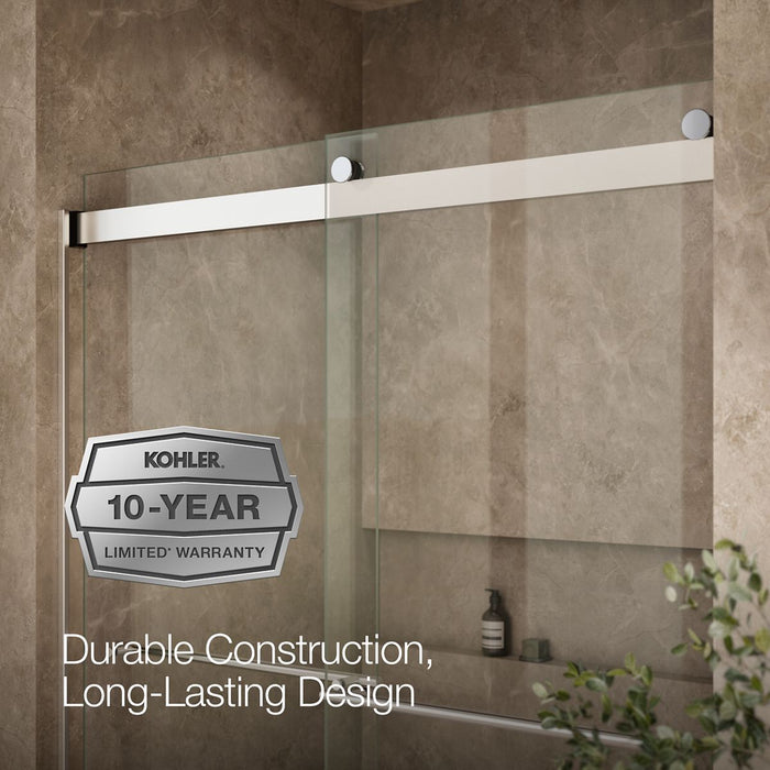KOHLER K-702424-L Levity Plus Frameless sliding shower door, 77-9/16" H x 56-5/8 - 59-5/8" W, with 5/16"-thick Crystal...