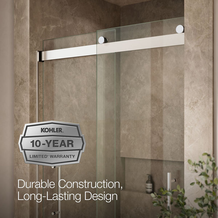 KOHLER K-702427-L Levity Plus Frameless sliding shower door, 81-5/8" H x 44-5/8 - 47-5/8" W, with 3/8"-thick Crystal...