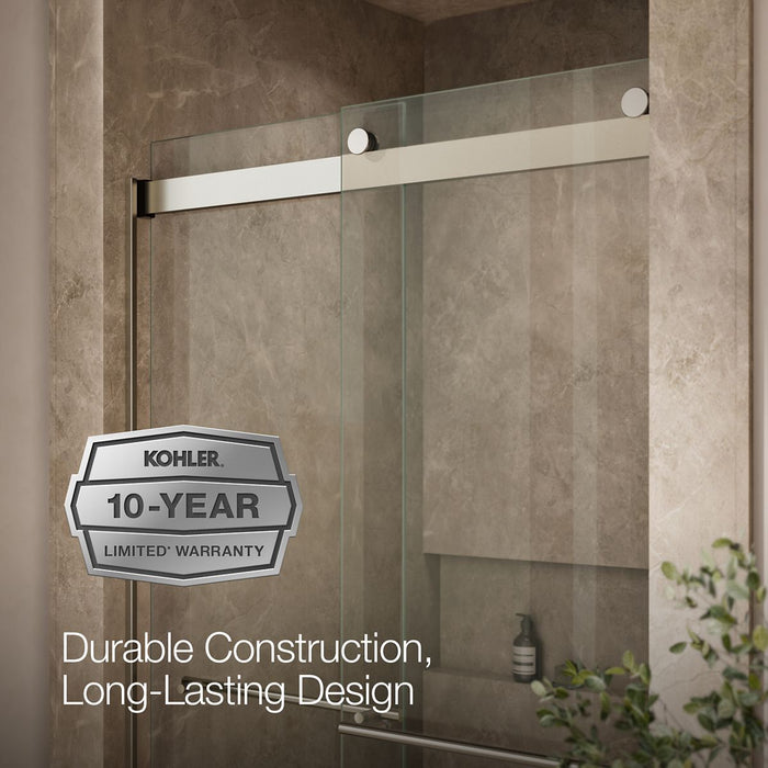 KOHLER K-702428-L Levity Plus Frameless sliding shower door, 81-5/8" H x 44-5/8 - 47-5/8" W, with 3/8"-thick Crystal Clear glass