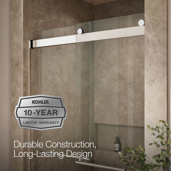 KOHLER K-702428-L Levity Plus Frameless sliding shower door, 81-5/8" H x 44-5/8 - 47-5/8" W, with 3/8"-thick Crystal Clear glass