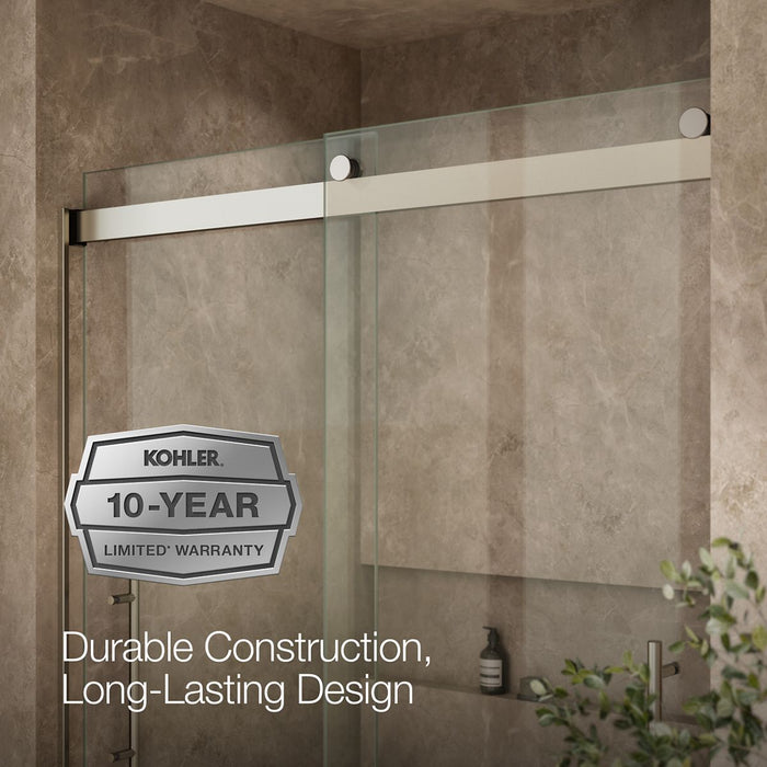 KOHLER K-702429-L Levity Plus Frameless sliding shower door, 81-5/8" H x 56-5/8 - 59-5/8" W, with 3/8"-thick Crystal...
