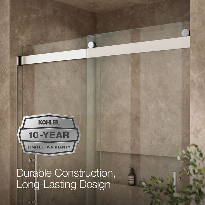 KOHLER K-702429-L Levity Plus Frameless sliding shower door, 81-5/8" H x 56-5/8 - 59-5/8" W, with 3/8"-thick Crystal...