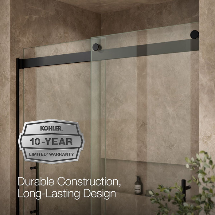 KOHLER K-702429-L Levity Plus Frameless sliding shower door, 81-5/8" H x 56-5/8 - 59-5/8" W, with 3/8"-thick Crystal...
