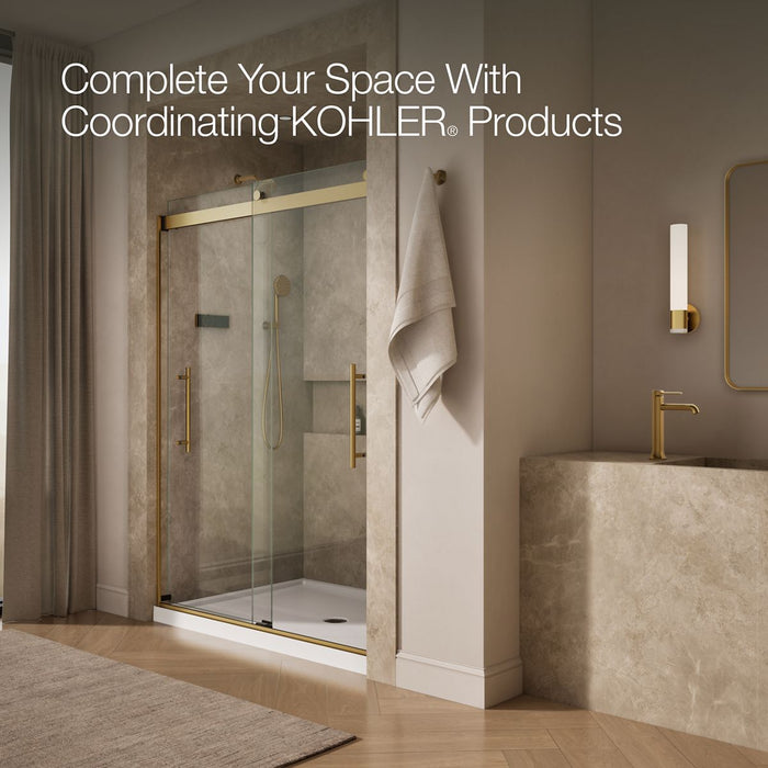 KOHLER K-702429-L Levity Plus Frameless sliding shower door, 81-5/8" H x 56-5/8 - 59-5/8" W, with 3/8"-thick Crystal...