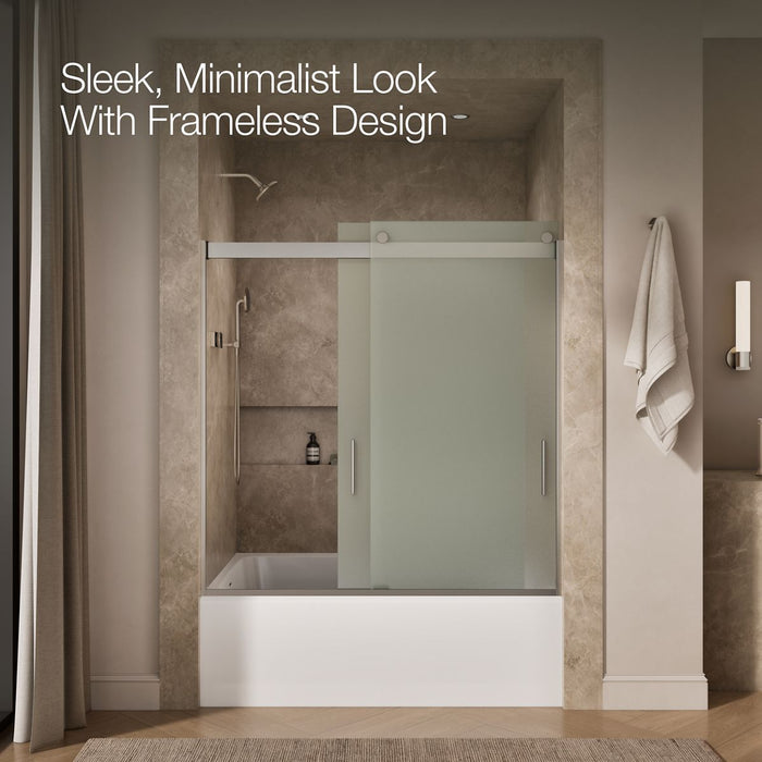 KOHLER K-706000-D3 Levity Sliding bath door, 62" H x 56-5/8 - 59-5/8" W, with 1/4" thick Frosted glass, matte nickel - view 5