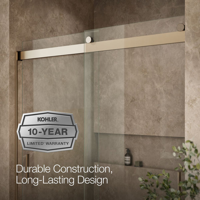 KOHLER K-706000-L Levity 62" H sliding bath door with 1/4"-thick glass, anodized brushed bronze - view 5