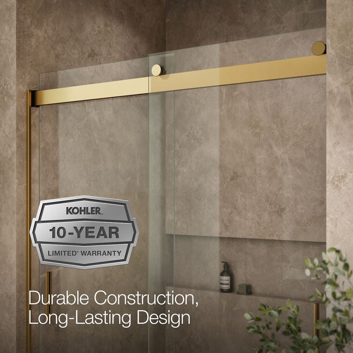 KOHLER K-706000-L Levity 62" H sliding bath door with 1/4"-thick glass, vibrant brushed moderne brass - view 5