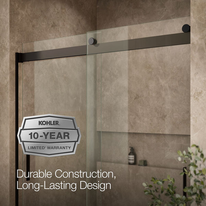 KOHLER K-706002-L Levity Sliding bath door, 59-3/4" H x 56-5/8 - 59-5/8" W, with 1/4" thick Crystal Clear glass, anodized...