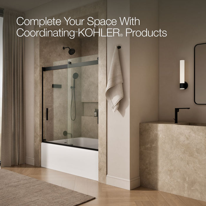 KOHLER K-706002-L Levity Sliding bath door, 59-3/4" H x 56-5/8 - 59-5/8" W, with 1/4" thick Crystal Clear glass, matte...