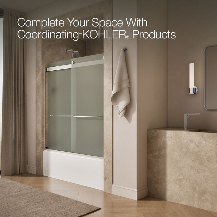 KOHLER K-706004-D3 Levity Sliding bath door, 62" H x 56-5/8 - 59-5/8" W, with 1/4" thick Frosted glass, bright silver -...