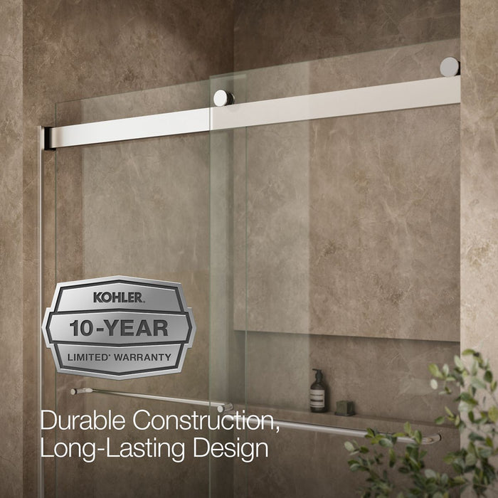 KOHLER K-706004-L Levity Sliding bath door, 62" H x 56-5/8 - 59-5/8" W, with 1/4" thick Crystal Clear glass