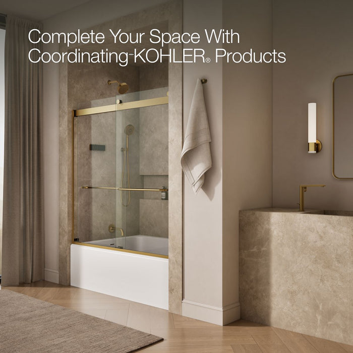 KOHLER K-706004-L Levity Sliding bath door, 62" H x 56-5/8 - 59-5/8" W, with 1/4" thick Crystal Clear glass, vibrant...